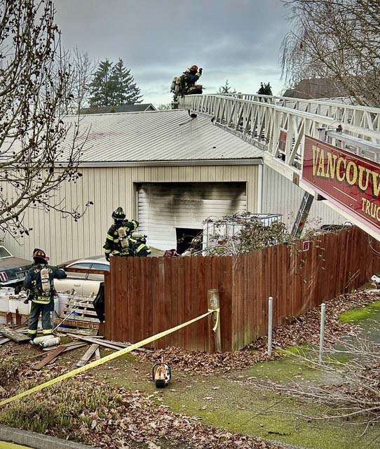 Vancouver Fire Department quickly extinguishes a blaze at a commercial building on NE 99th Street.