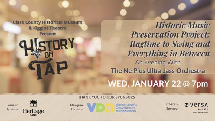 The Clark County Historical Museum presents a special talk exploring the influence of technology on music from 1915-1940, featuring historical storytelling and live music by The Ne Plus Ultra Jass Orchestra.