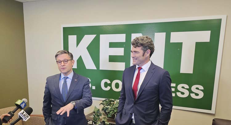 Mike Johnson, the United States Speaker of the House, and Congressional candidate Joe Kent had an appearance in Ridgefield in October leading up the to the election. Photo by Paul Valencia