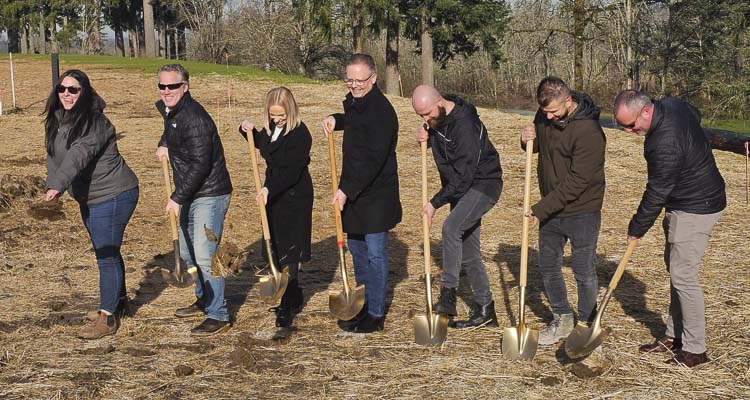 Builders and organizers of the 2025 Parade of Homes break ground at this year’s site, near Camas Meadows Golf Course. The Parade of Homes will feature six homes, opening in September. Photo by Paul Valencia