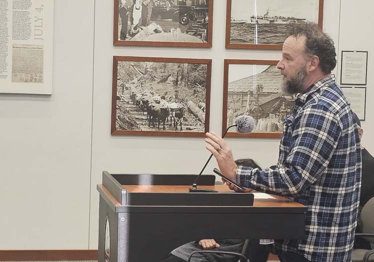 Rob Anderson was one of many who took advantage of Public Comment at Wednesday’s Clark County Council Time meeting, encouraging the council to keep the invocation and the Pledge of Allegiance. Photo by Paul Valencia