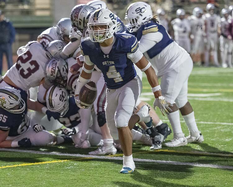 Jacob Williams of Seton Catholic is an all-state running back. He was instrumental in Seton’s high-scoring offense. Photo by Mike Schultz