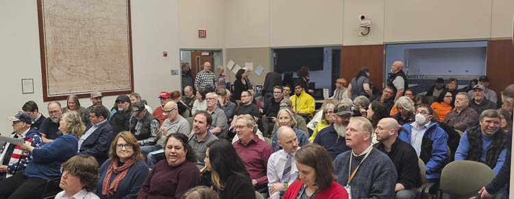 The overflow room was opened Tuesday night as a larger-than-normal crowd attended the Clark County Council Meeting. There were more than 2 hours of public comment. Photo by Paul Valencia