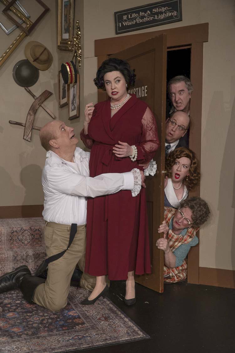 Lou Pallotta of Ridgefield plays George Hay and Samantha Brown Hsu of Portland plays Charlotte Hay in the high-speed comedy Moon Over Buffalo, playing at Love Street Playhouse this April 25 through May 18. Photo by Bobby Pallotta.