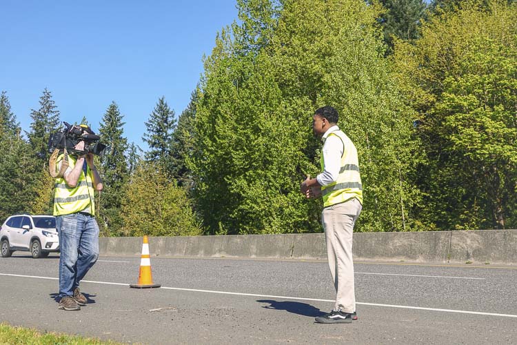 Reporter at a work zone. Photo courtesy Clark Co. WA Communications