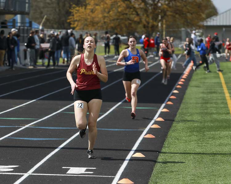 Jadyn Conn of Prairie wins her heat in the 1600 at the Tiger Invite on Saturday. Photo courtesy Chris Barker