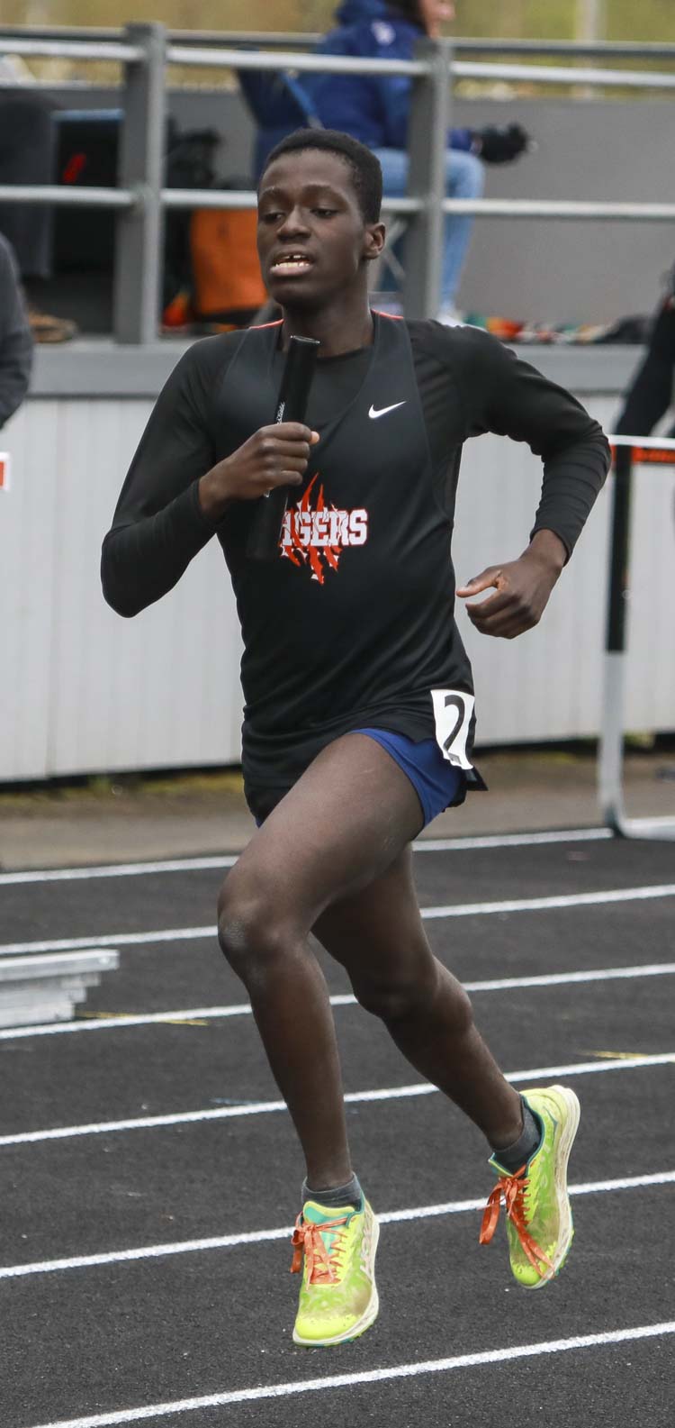 Lord King Nana-Badu-Weah led the Battle Ground distance medley relay team Saturday at the Tiger Invite. Photo courtesy Chris Barker